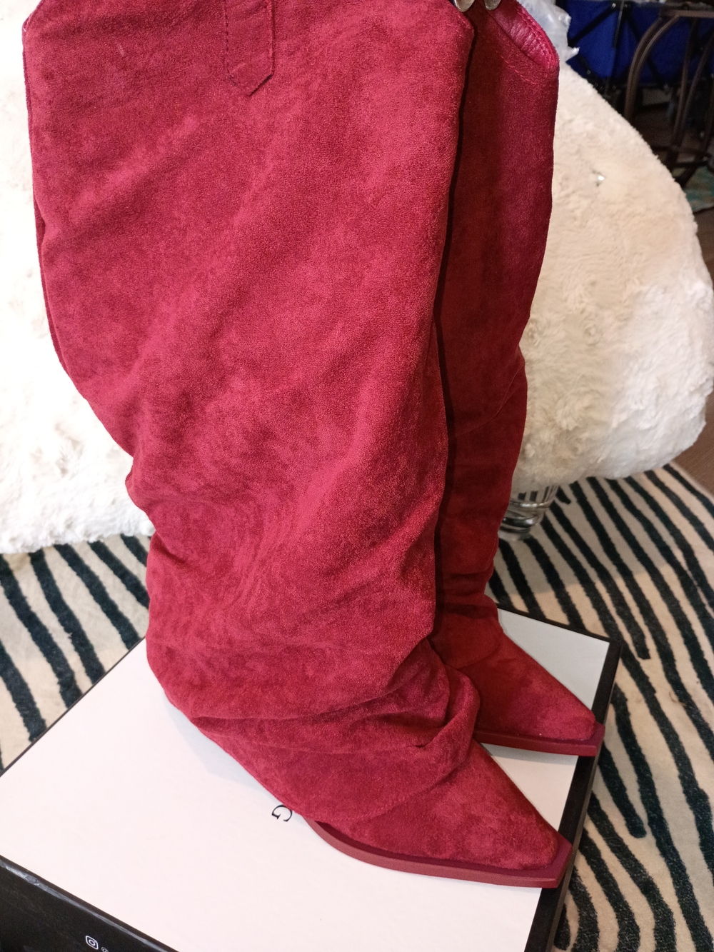 Azalea Wang Lettice Burgundy Faux Suede Western Boots
